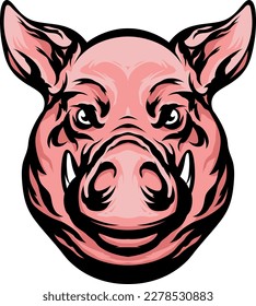 Pig head mascot. Angry swine logo. Hog illustration.