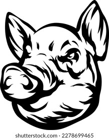 Pig head mascot. Angry swine logo. Hog illustration.