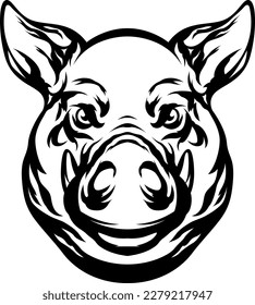 Pig head mascot. Angry swine logo. Hog illustration.
