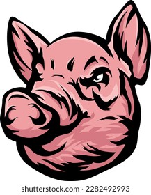 Pig head mascot. Angry swine logo. Hog illustration.