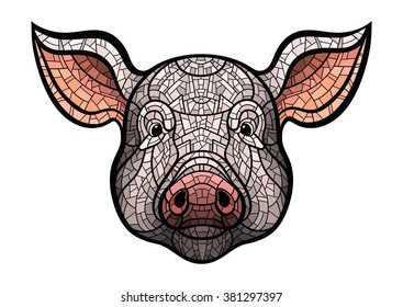 Pig head in mosaic style. This is vector illustration ideal for a mascot and T-shirt graphic. No gradients