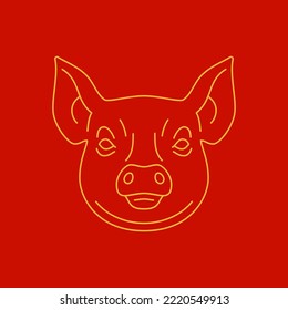 Pig head muzzle Chinese New Year golden monochrome line icon vector illustration. Hog piglet portrait Asian astrology horoscope prosperity symbol Oriental culture folk farm animal minimal logo