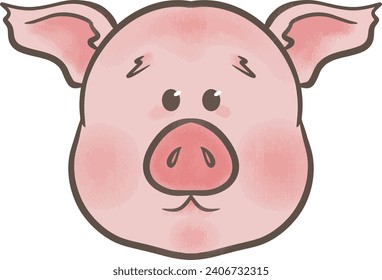 Pig head portrait vector illustration. Hog on white background. Swine cartoon style. Piggy hand drawn picture. Clipart for design, decoration, logo and card.