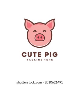Pig head restaurant and farm, cute pig logo design icon vector	