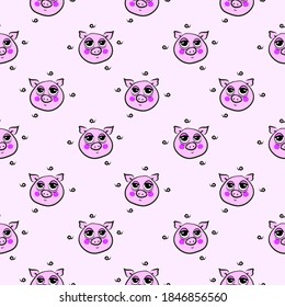 Pig head, seamless pattern on light pink background.