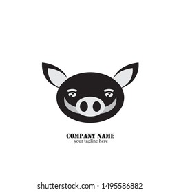 Pig head silhouette vector illustration. Farm animal or butcher shop graphics isolated on white background
