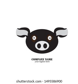 Pig head silhouette vector illustration. Farm animal or butcher shop graphics isolated on white background
