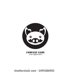 Pig head silhouette vector illustration. Farm animal or butcher shop graphics isolated on white background
