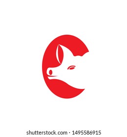Pig head silhouette vector illustration. Farm animal or butcher shop graphics isolated on white background
