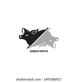Pig head silhouette vector illustration. Farm animal or butcher shop graphics isolated on white background
