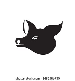 Pig head silhouette vector illustration. Farm animal or butcher shop graphics isolated on white background
