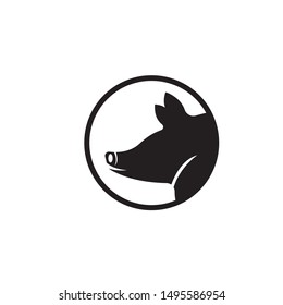 Pig head silhouette vector illustration. Farm animal or butcher shop graphics isolated on white background
