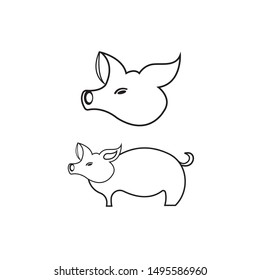 Pig head silhouette vector illustration. Farm animal or butcher shop graphics isolated on white background
