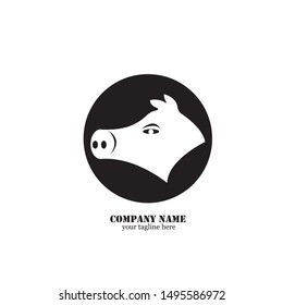 Pig head silhouette vector illustration. Farm animal or butcher shop graphics isolated on white background
