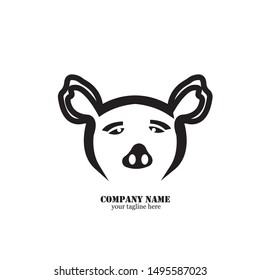 Pig head silhouette vector illustration. Farm animal or butcher shop graphics isolated on white background
