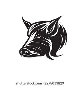 Pig head silhouette vector illustration. Farm animal or butcher shop graphics isolated on white background. EPS 10