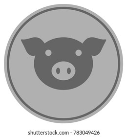 Pig Head silver coin icon. Vector style is a silver gray flat coin symbol.