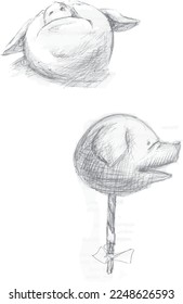 pig head. Sketch
  hand drawn vector illustration
