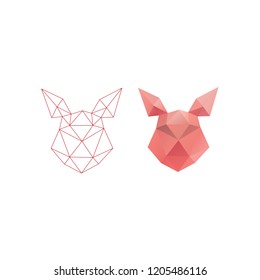 Pig head triangle polygon design. Abstract shape isolated on a white backgrounds, vector illustration
