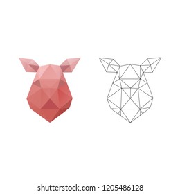 Pig head triangle polygon design. Abstract shape isolated on a white backgrounds, vector illustration