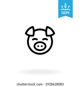 Pig head vector icon. Fun piggie outline illustration.