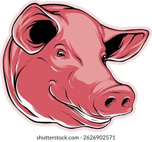 Pig head vector illustration. Farm animal or butcher shop graphics isolated on white background.