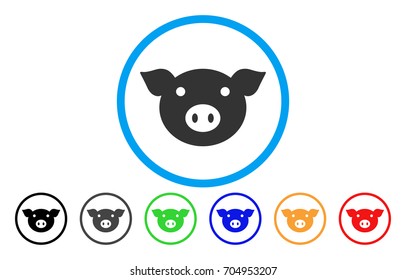 Pig Head vector rounded icon. Image style is a flat gray icon symbol inside a blue circle. Additional color versions are gray, black, blue, green, red, orange.