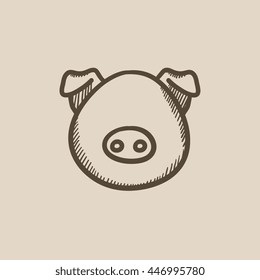 Icono de esbozo del vector de la cabeza de cerdo aislado en el fondo. Icono de la cabeza del cerdo dibujado a mano. Icono de boceto de cabeza de cerdo para infografía, sitio web o aplicación.