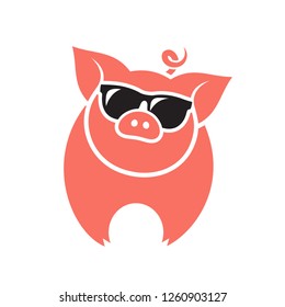 Pig head wearing sunglasses icon - vector illustration