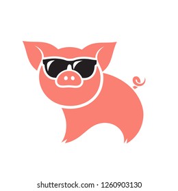 Pig head wearing sunglasses icon - vector illustration