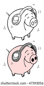 Pig in headphones