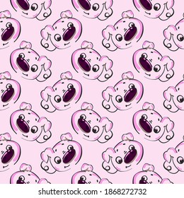 Pig head,seamless pattern on light pink background.