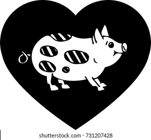 Pig in heart. Logo for farm, veterinary. Simple cartoon style