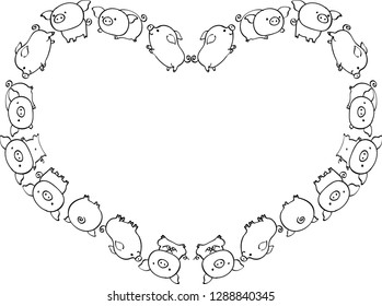 pig heart shape border vector