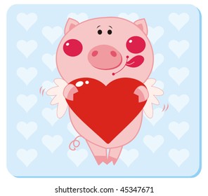 Pig with Heart Shape. Vector illustration to Valentine's Day
