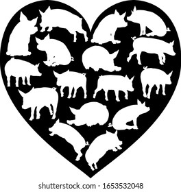 A pig heart silhouette concept for someone who loves their pet or pigs in general