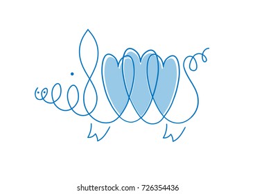 Pig heart. Vector illustration. Delicate line drawing pet and symbol of the year