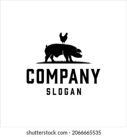 Pig and hen logo with classic style design