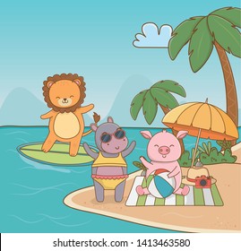 Pig hippo lion in the beach design