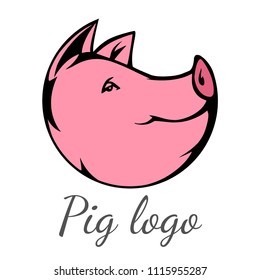 Pig, hog smiling head in circle icon design for logo isolated on white background