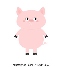 Pig. Hog swine sow animal. Cute cartoon funny baby character. Chinise symbol of 2019 new year. Zodiac sign. Flat design. White background. Isolated. Vector illustration