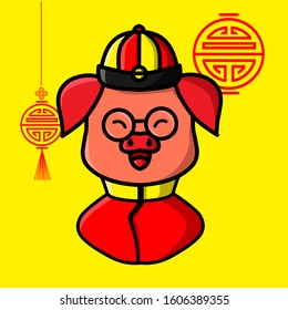 The pig hog zodiac sign of Chinese logo on lunar new year