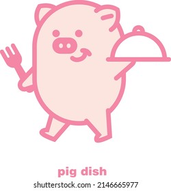 pig holding a dish with fork