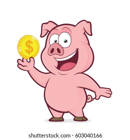 Pig holding gold coin