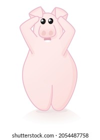 Pig holding his head in the hands with an attitude of fear
