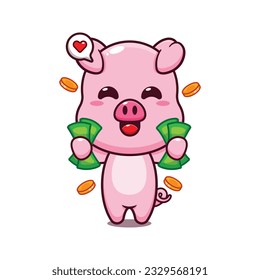 pig holding money cartoon vector illustration.