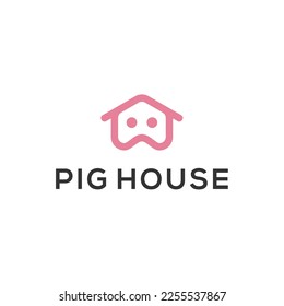 pig house home logo design vector template	