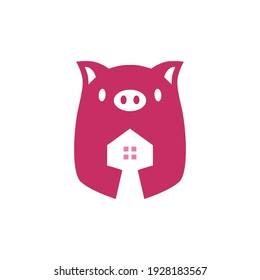 pig house home negative space logo vector icon illustration