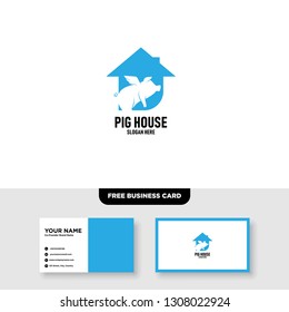 Pig House Logo Vector Template, Free Business Card Mockup