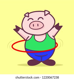 Pig hula hoop vector design